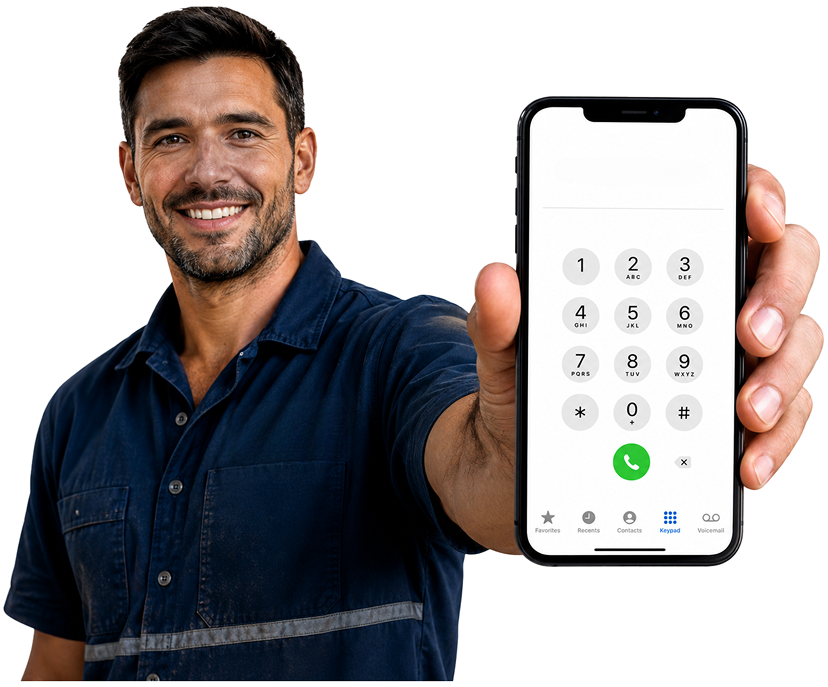 Lilyfield Blocked Drains plumber holding a phone — call 1300 261 965