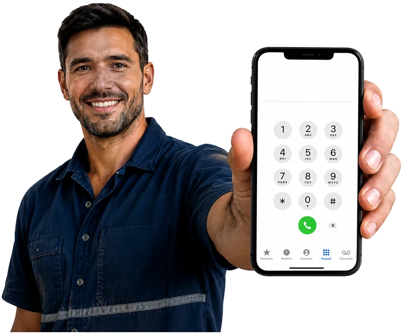 Plumber on the phone taking a Lilyfield callout