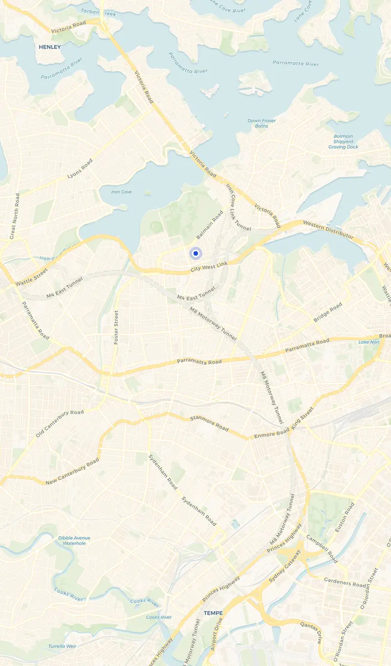 Map of the Lilyfield service area and the surrounding suburbs we cover.