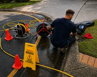 Plumber inspecting a blocked drain in Lilyfield