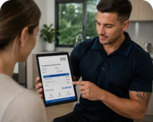 Plumber explaining a service estimate in Lilyfield